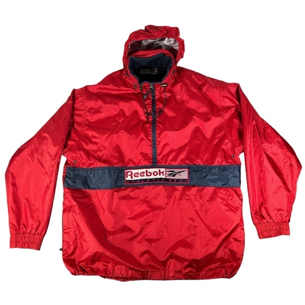 Vintage Reebok Athletic Dept Spell Out 1/2 Zip Pullover Anorak Jacket Mens Large